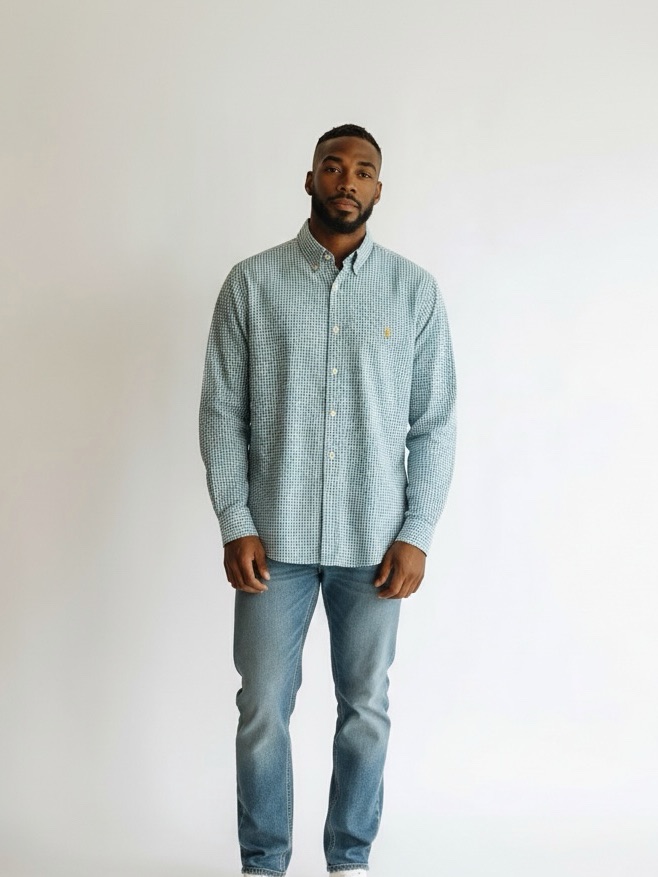 Ralph Lauren Custom Fit 100% Cotton Green Gingham Long Sleeve Button Down Large